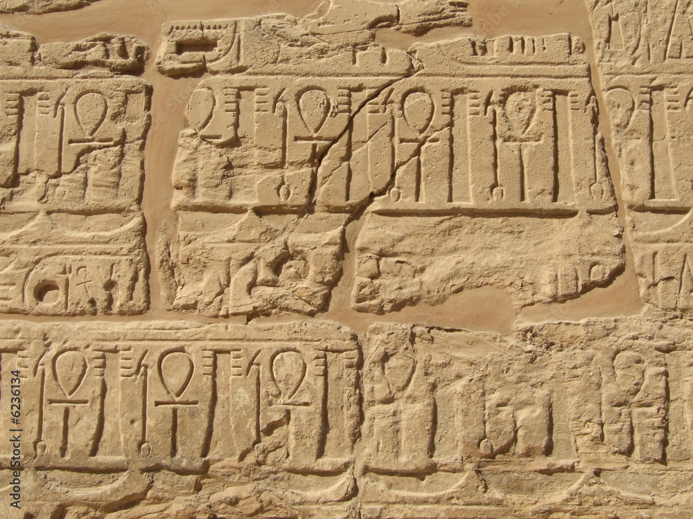 Ancient hieroglyphs in Karnak temple from Luxor