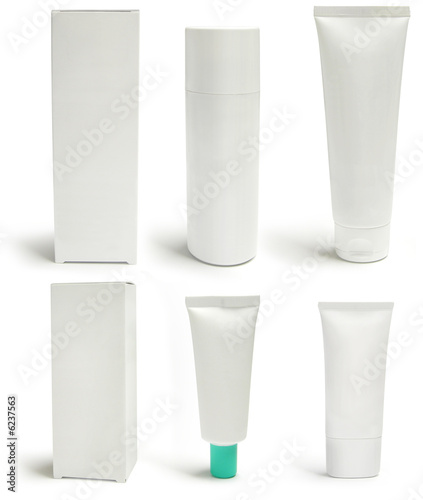 Medical or cosmetics packs and containers, blank, isolated