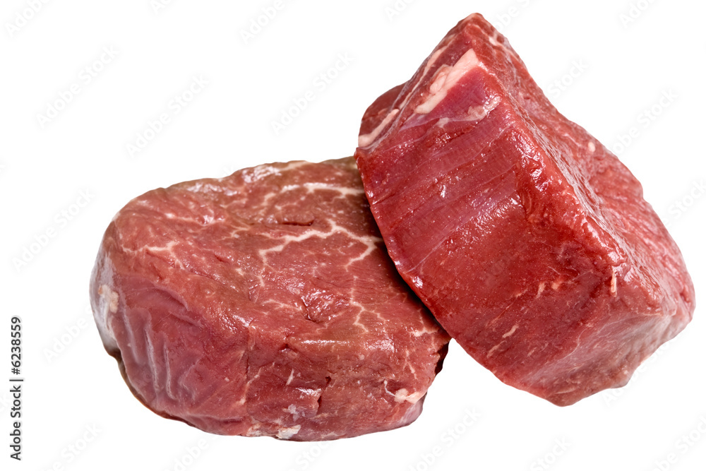 Two raw filet steaks isolated on white