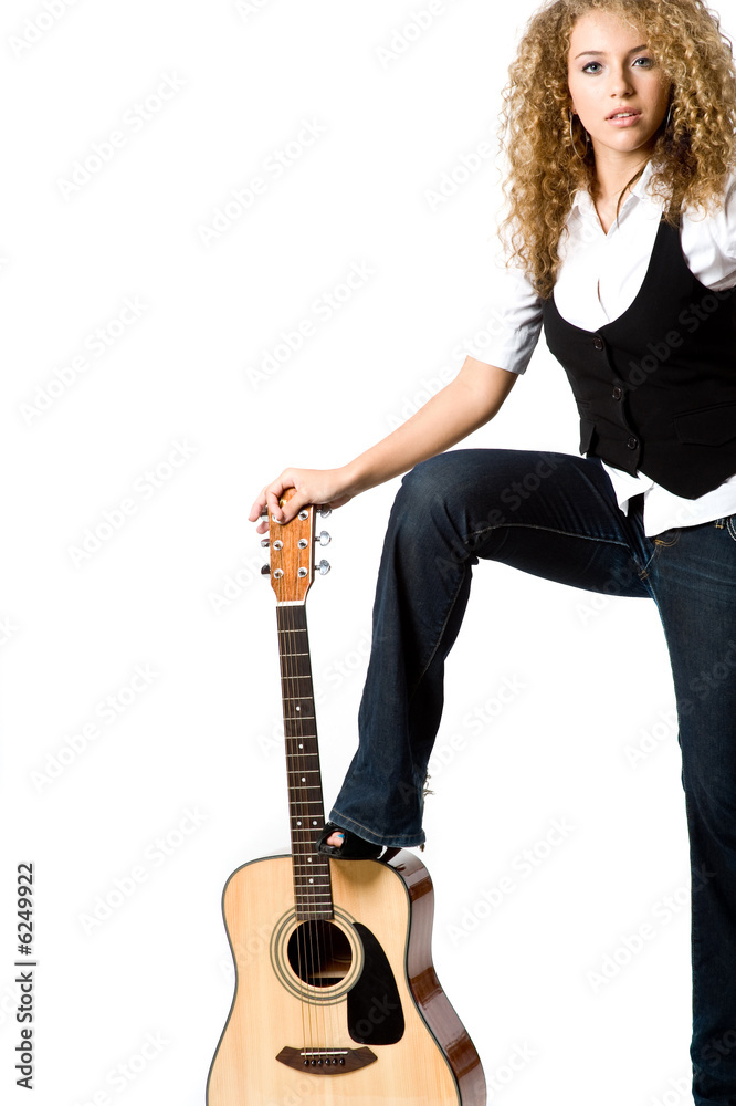 A pretty teenage girl with acoustic guiatr A pretty teenage girl with acoustic guiatr