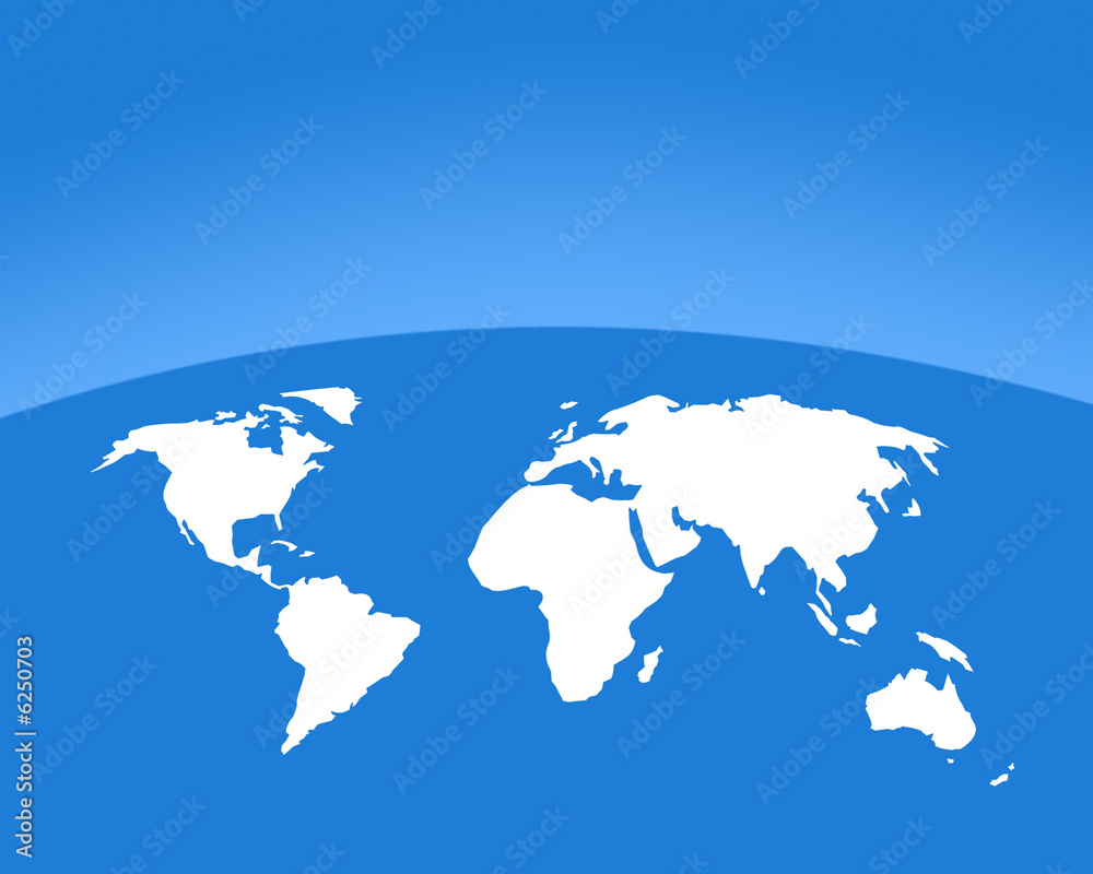 White ouline map of world on blue background