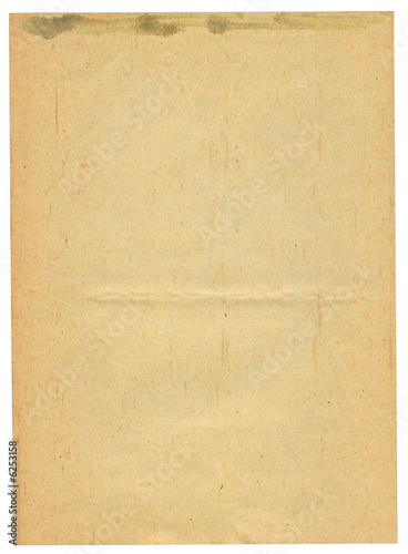 sheet of old stained paper isolated on pure white background 