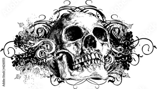 Grunge skull floral illustration