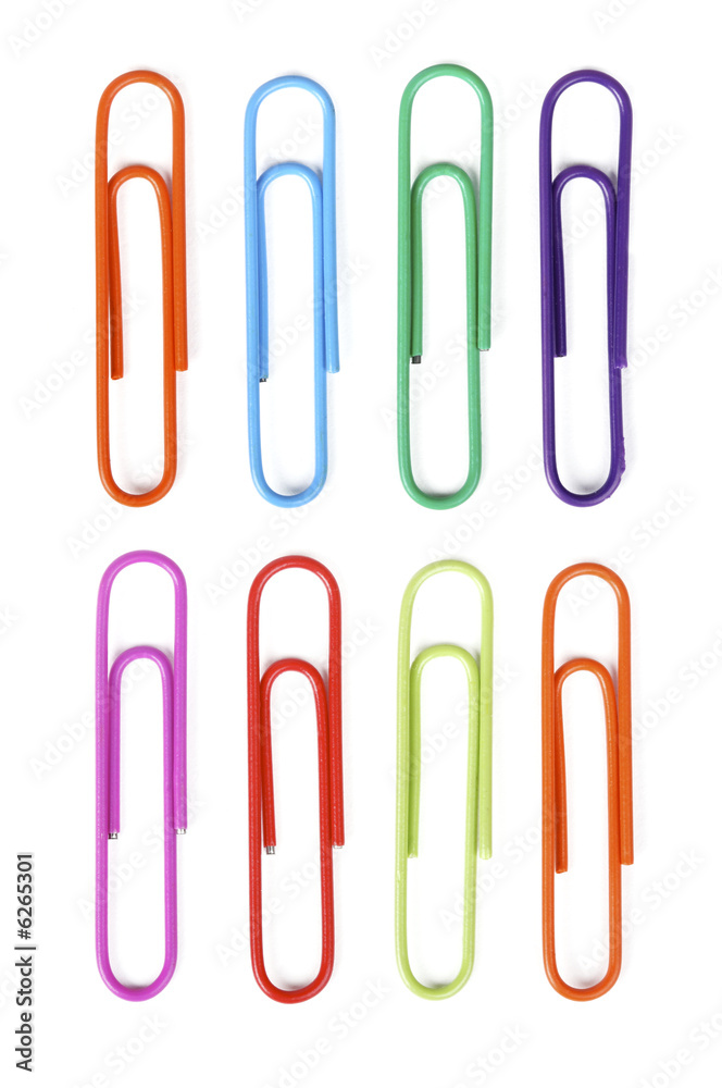 Multi colored paper clips isolated on white background Multi colored paper clips isolated on white background