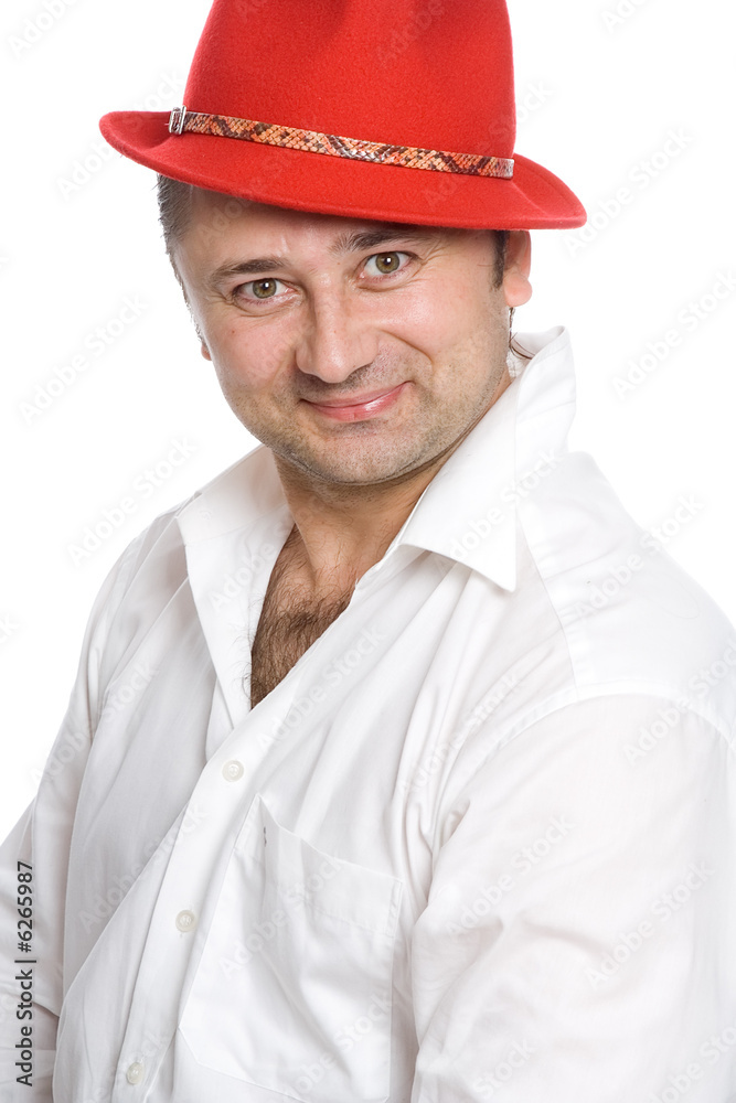 The man in a red hat on a white background The man in a red hat on a white background