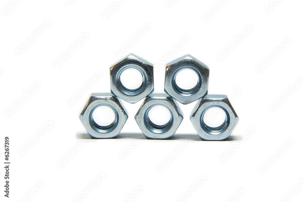 Five screw nuts, piramid, slose up, steel Five screw nuts, piramid, slose up, steel