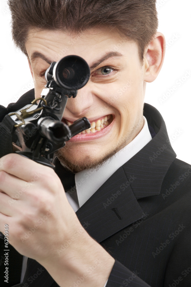 picture or terrorist with a gun over white picture or terrorist with a gun over white