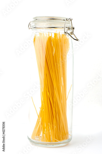 Spaghetti in a glass container