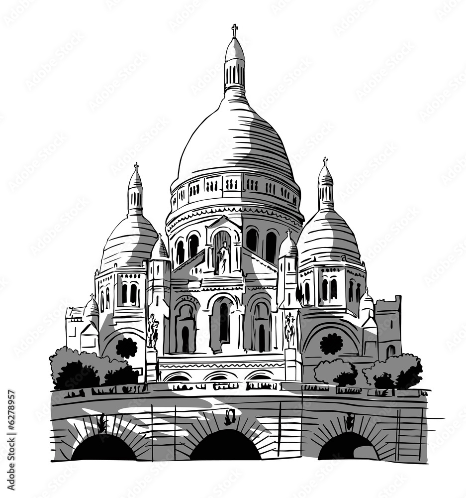 France, Paris: drawing of Le Sacre-coeur
