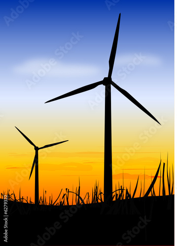 Wind turbines on sundown