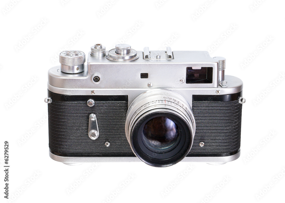 Old photo camera isolated over white