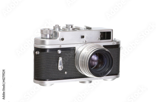 Old photo camera isolated over white