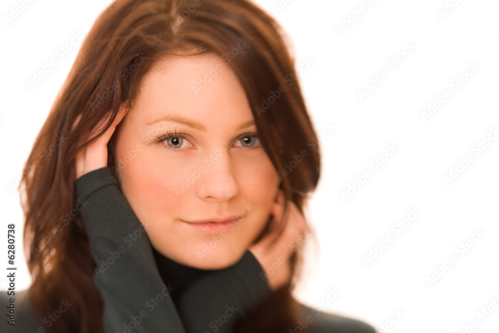 Portrait of young beautiful woman on white background Portrait of young beautiful woman on white background