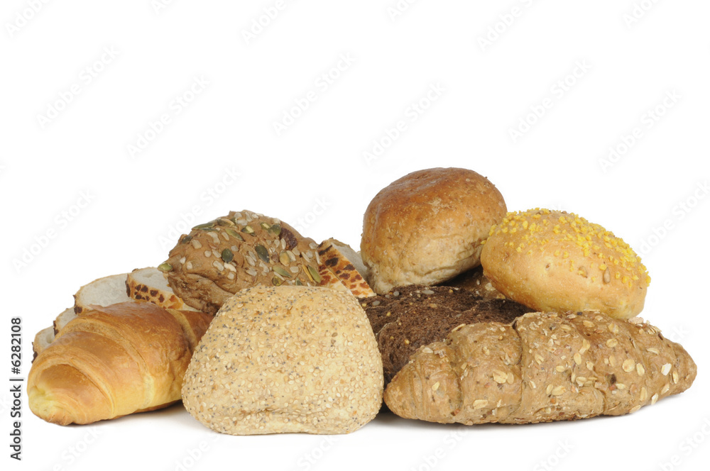 a group of fresh bread against white background
