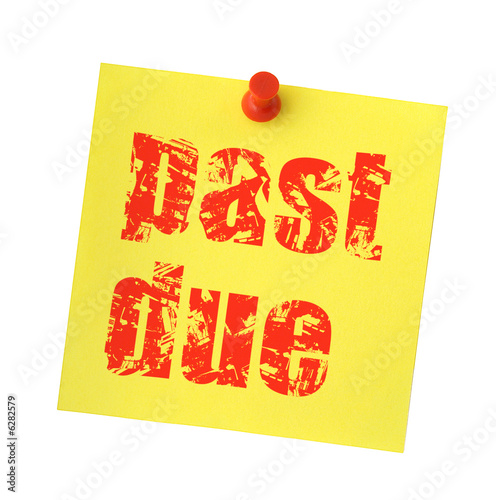 yellow note with past due inscription isolated on pure white 