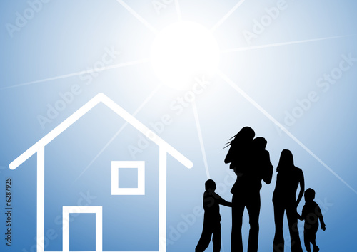 Family and house with sun