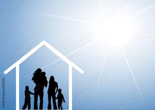 Family and house with sun