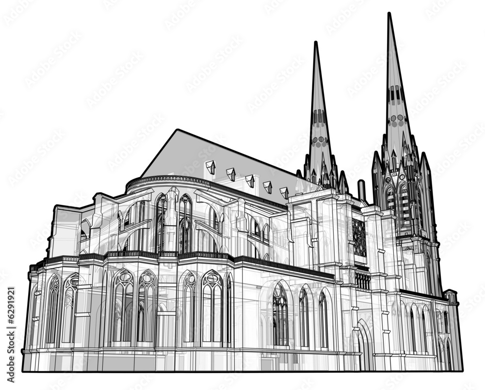 Black & White illustration of a generic cathedral.