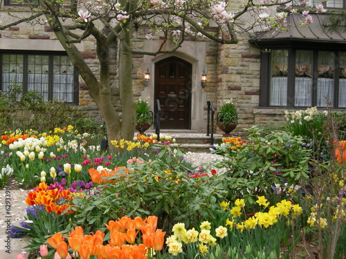 front garden with spring flowers
