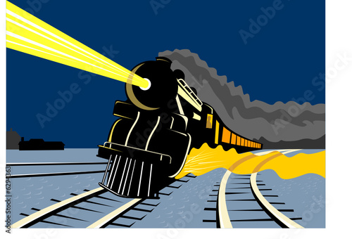 Steam train traveling in the noght