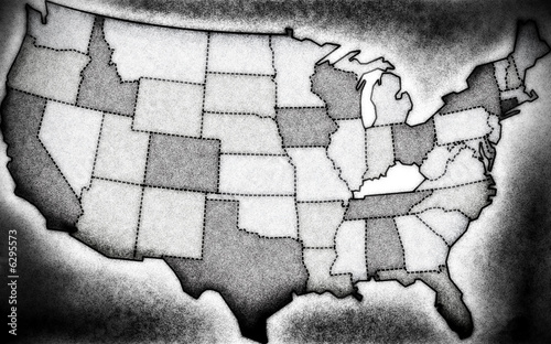 Vintage, moody noir stylized map of USA