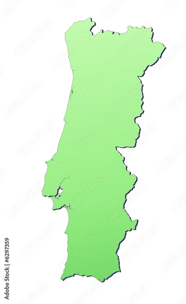 Portugal map filled with light green gradient Portugal map filled with light green gradient
