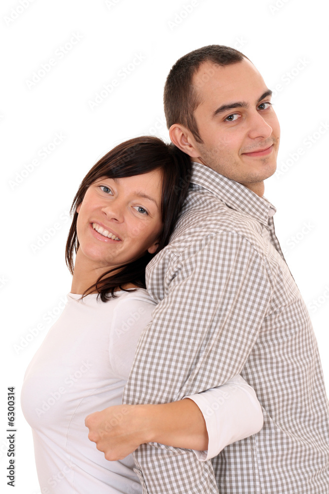 happy couple - woman and man 25-30 years old isolated on white happy couple - woman and man 25-30 years old isolated on white