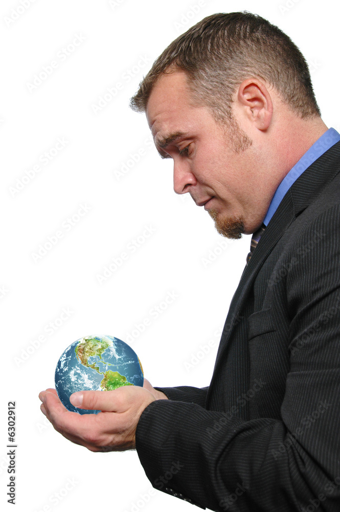 Bussinessman holding the world isolated on white Bussinessman holding the world isolated on white