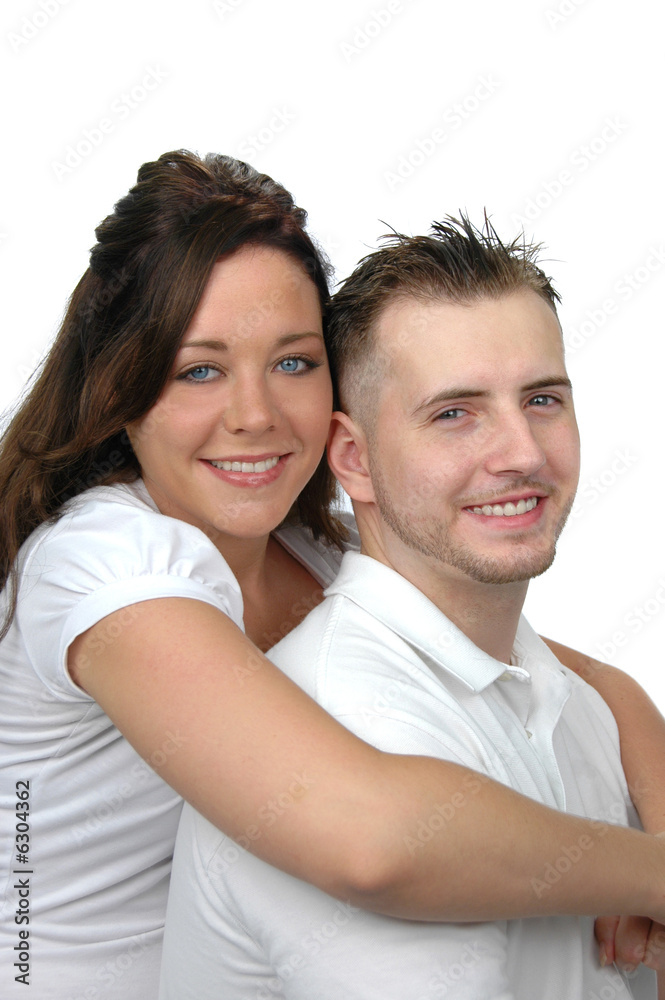 Attractive couple hugging isolated on a white background Attractive couple hugging isolated on a white background