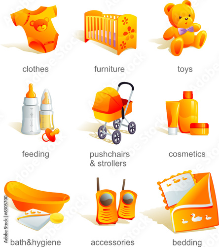 Icon set - baby  catalogue goods, items. Vector illustration