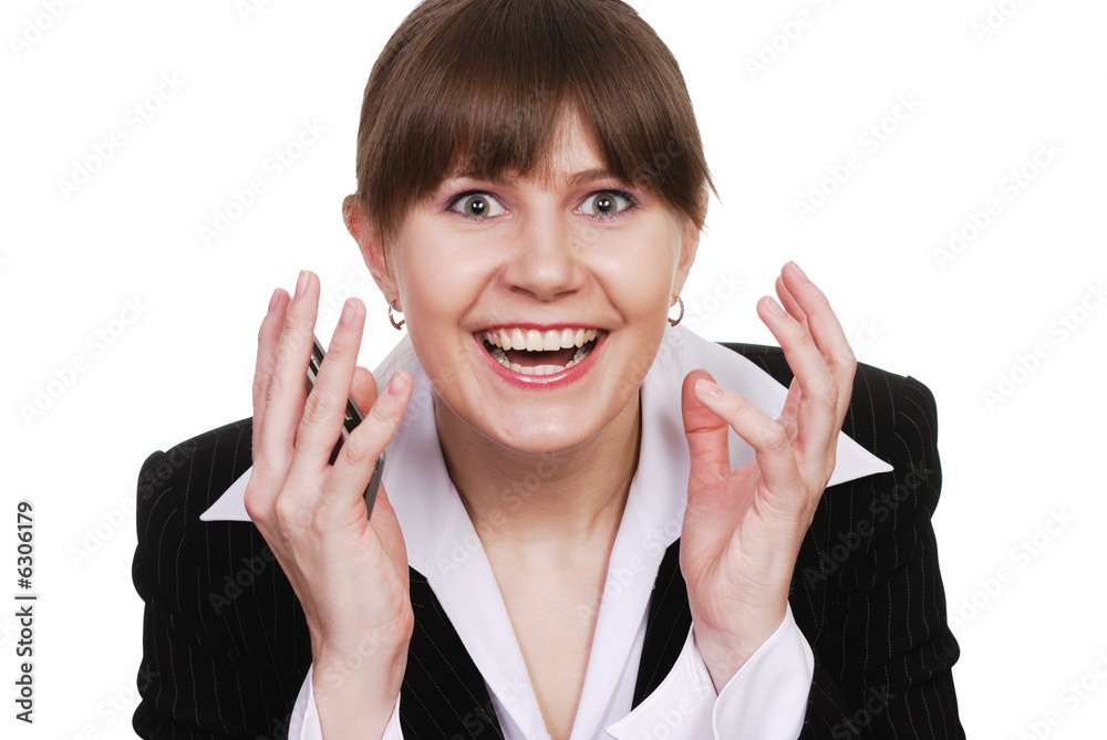 Very surprised beautiful business woman isolated on a white Very surprised beautiful business woman isolated on a white
