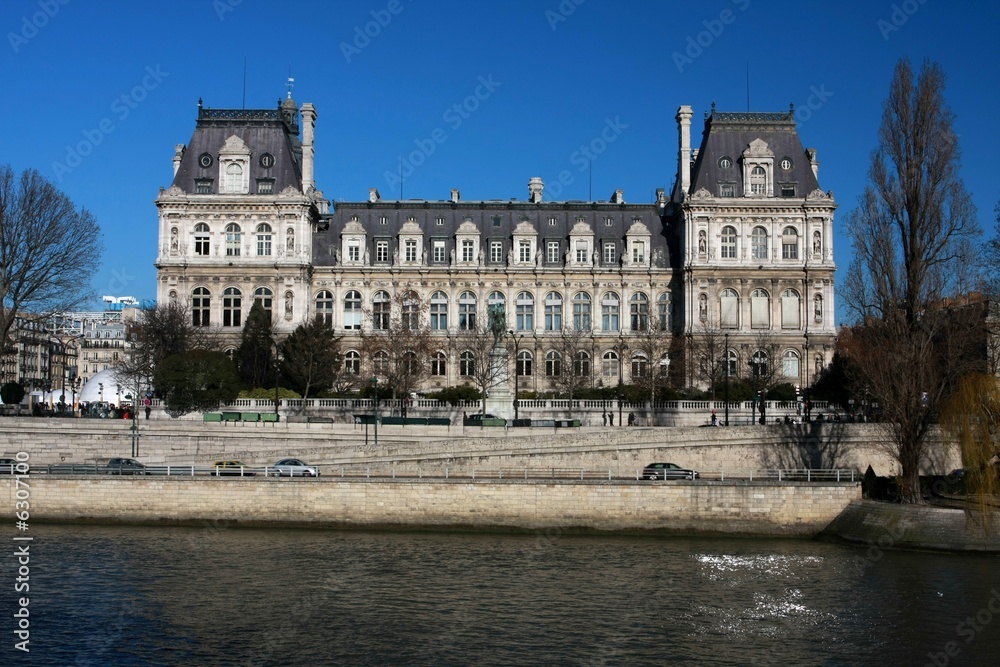 The Town Hall seen from the Seine river's quay, Paris, France