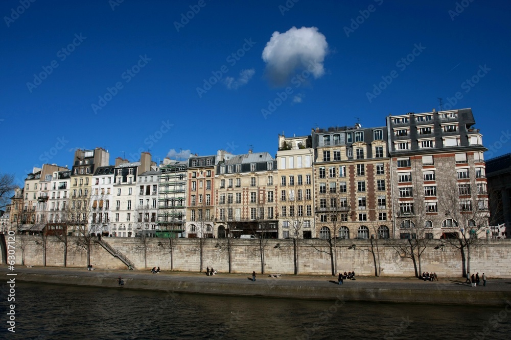 Naklejka premium Seine river's quay in a sunny winter day, Paris, France