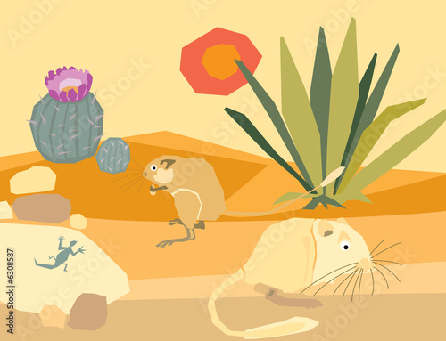 illustration-whimsical desert with native animals and plants