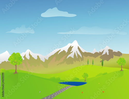 Foothills and mountains on a spring day