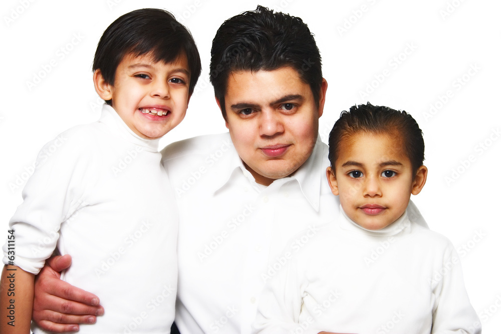 Hispanic father with two kids Hispanic father with two kids