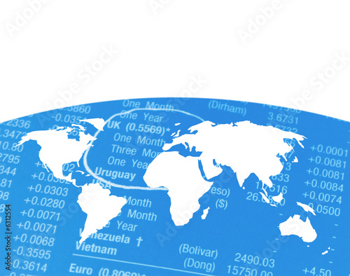 Outline map of world on financial figures