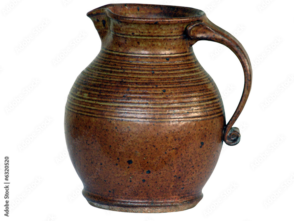 Brown pottery pitcher isolated on white background Brown pottery pitcher isolated on white background