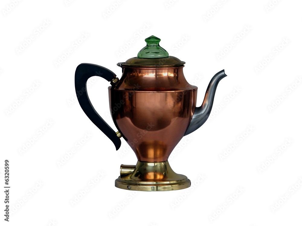 Antique copper coffee pot isolated on white