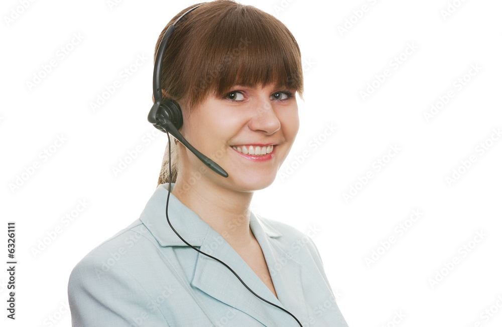 Beautiful smiling customer support agent with headset Beautiful smiling customer support agent with headset