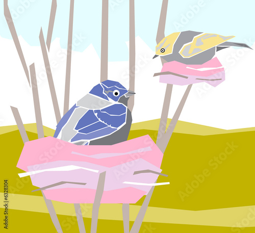 illustration-birds in nests