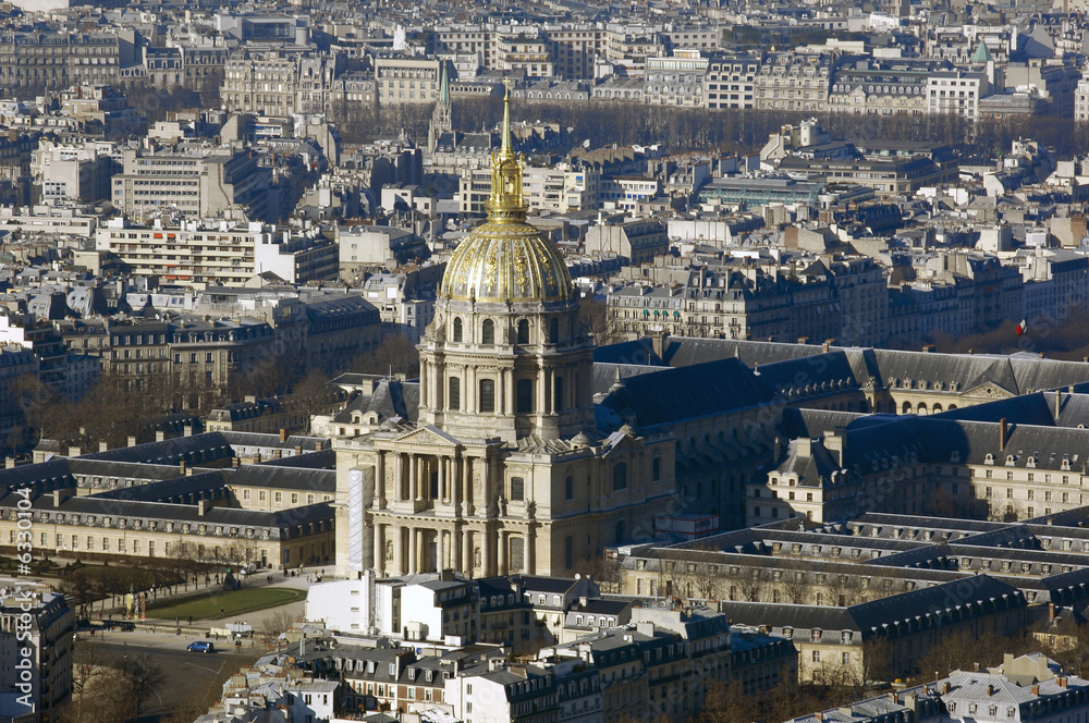France, Paris: nice aerial city view with Invalides monument