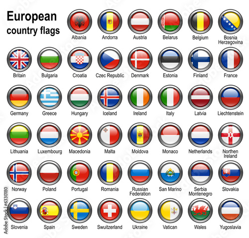 shiny web buttons with european contry flags