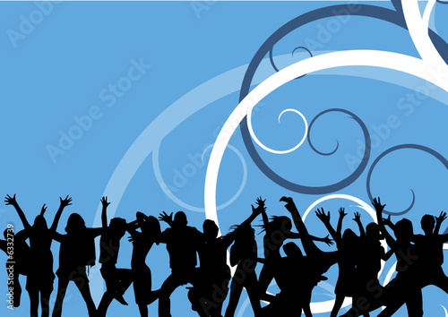 Happy people having in an abstract blue background