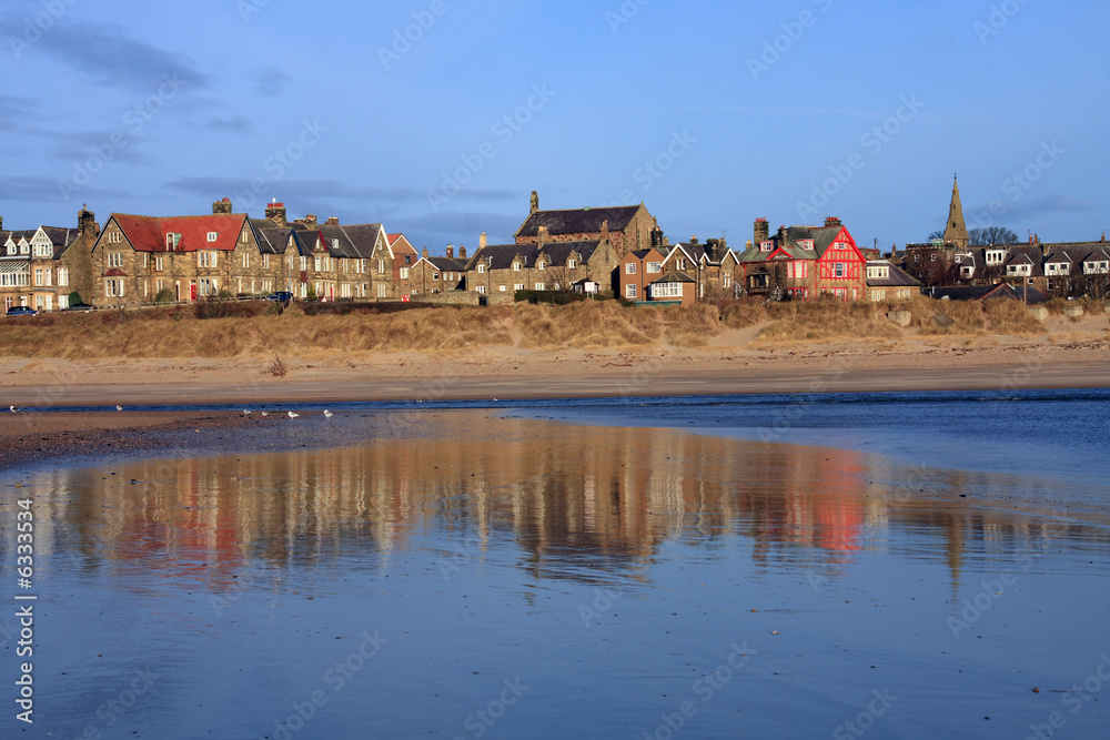 The village of Alnmouth and the River Aln 