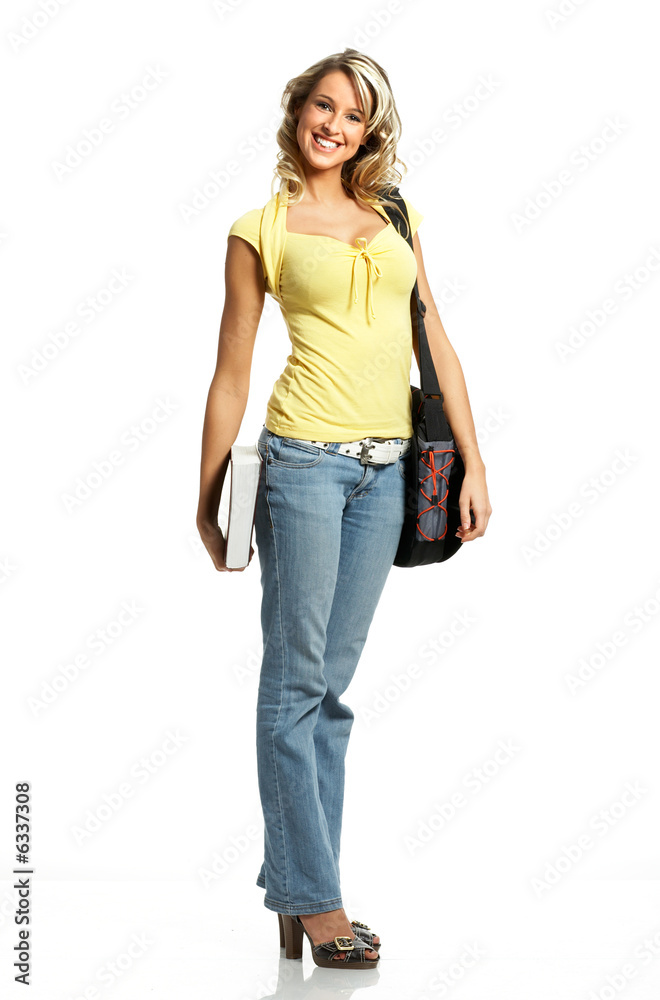 Young smiling student woman. Over white background. Young smiling student woman. Over white background.