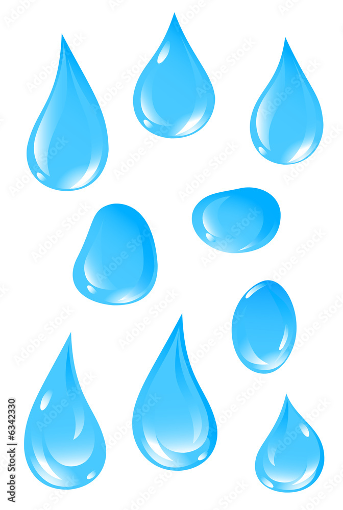 Set of 9 clear water drops. Vector illustration Set of 9 clear water drops. Vector illustration