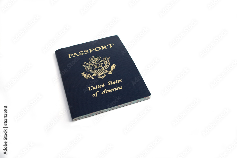 Blue passport on white background