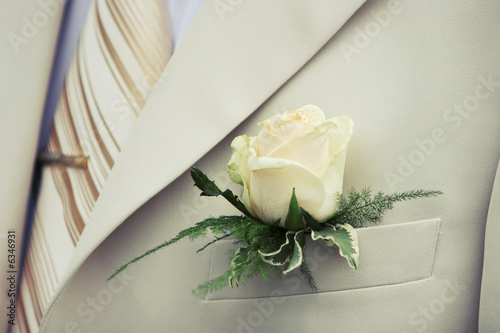 White wedding buttonhole photo