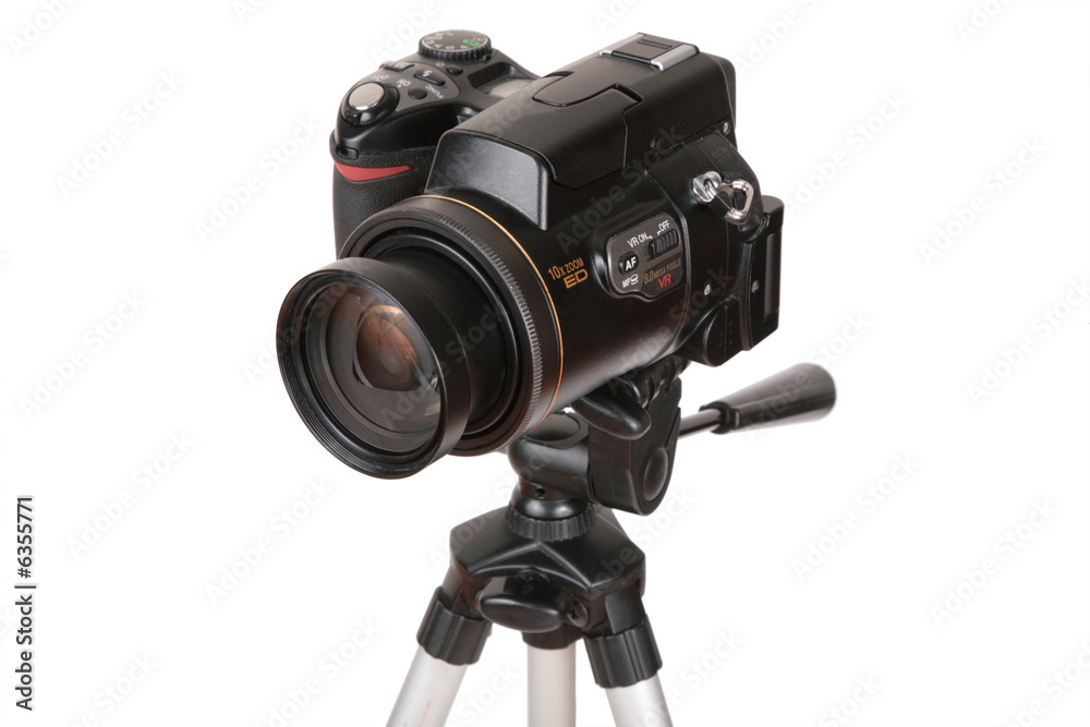 Modern photo camera on tripod